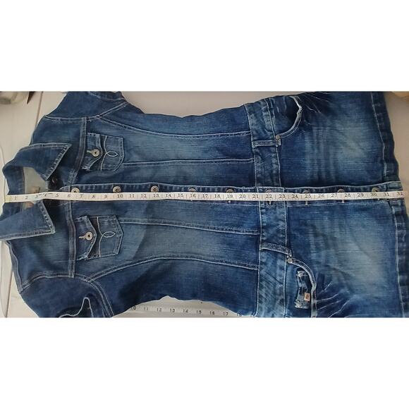 Y2K Paris Blues Micro Mini Denim Dress Button Skirt Womens LG Preppy Western - Picture 10 of 12